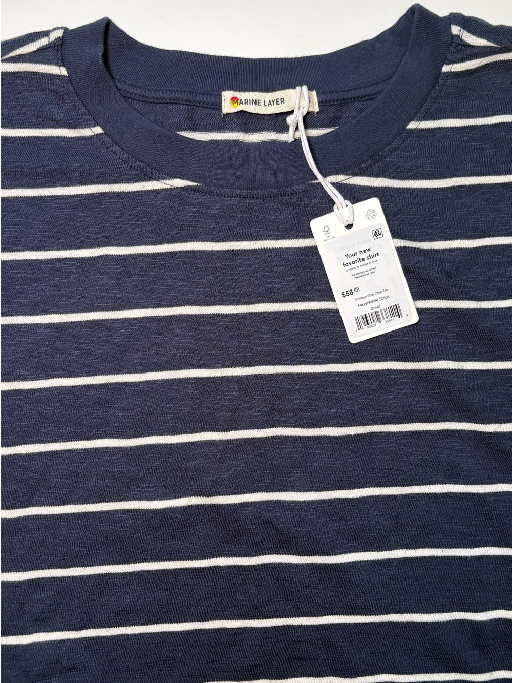Marine Layer Vintage Slub Crop Tee Navy and White Striped - Picture 3 of 6